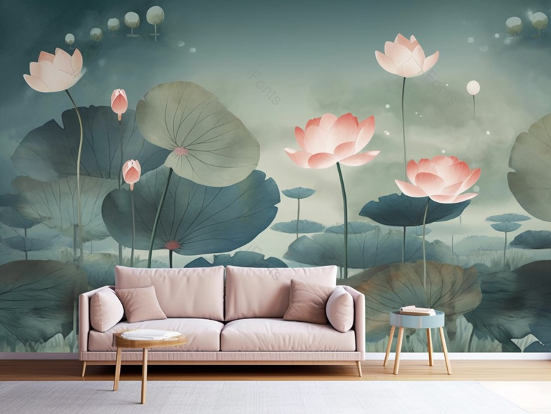 沙发客厅背景墙荷花背景,插画/手绘图,插画/手绘图库,插画/手绘图下载,插画/手绘